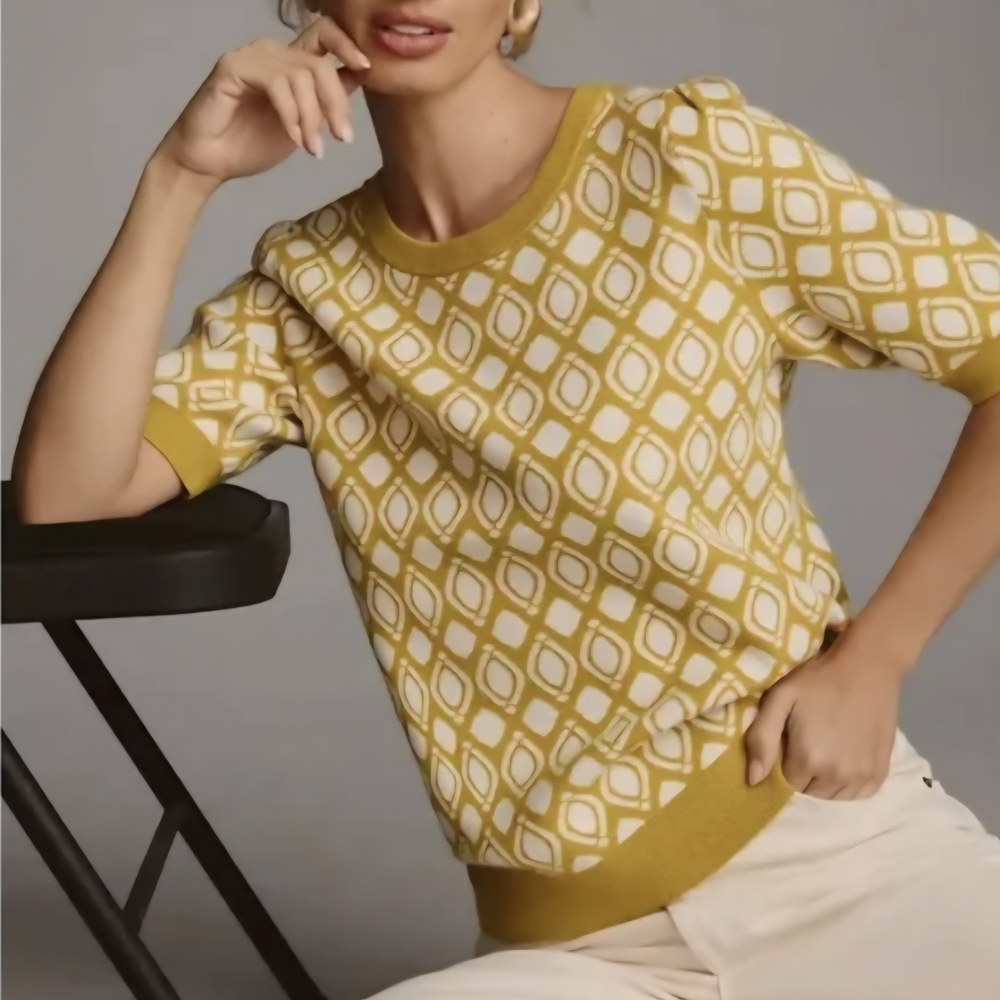 Anthropologie Maeve Chartreuse Geometric Sweater size S